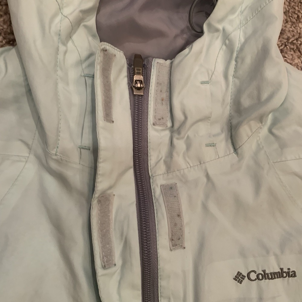 Columbia Windbreaker Jacket Women's Medium Mint Green Lightweight Hood Full Zip - Picture 6 of 16